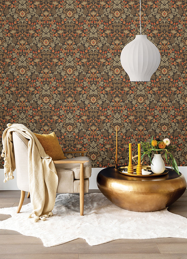 Lila Orange Strawberry Floral Wallpaper - Brewster Wallcovering