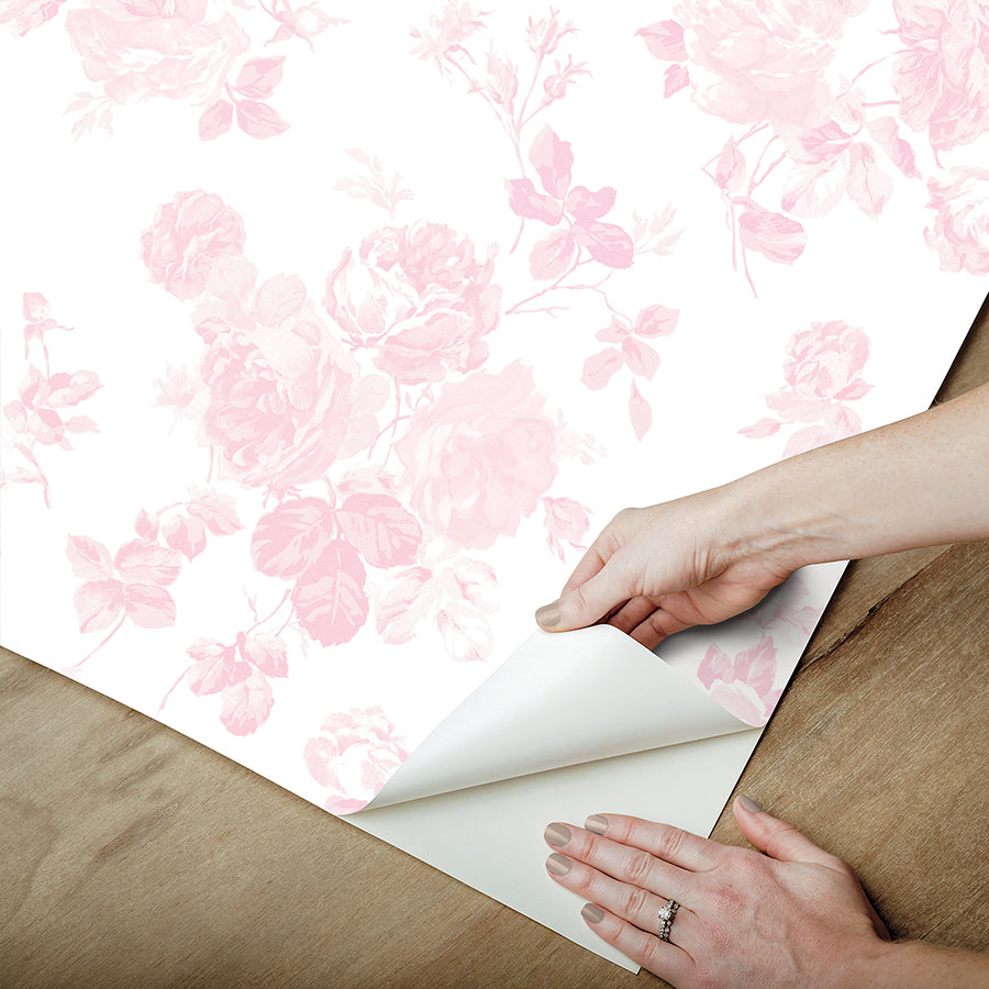 Faded Primrose Everblooming Rosettes Peel and Stick Wallpaper - Brewster Wallcovering