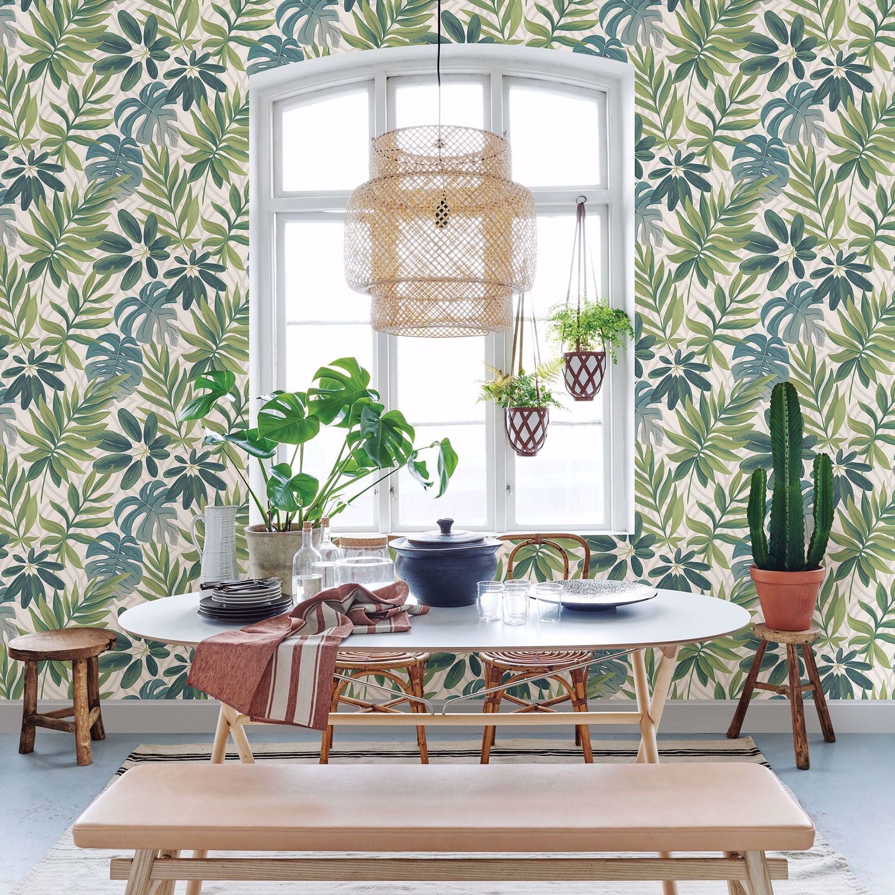 Nocturnum Green Leaves Wallpaper - Brewster Wallcovering