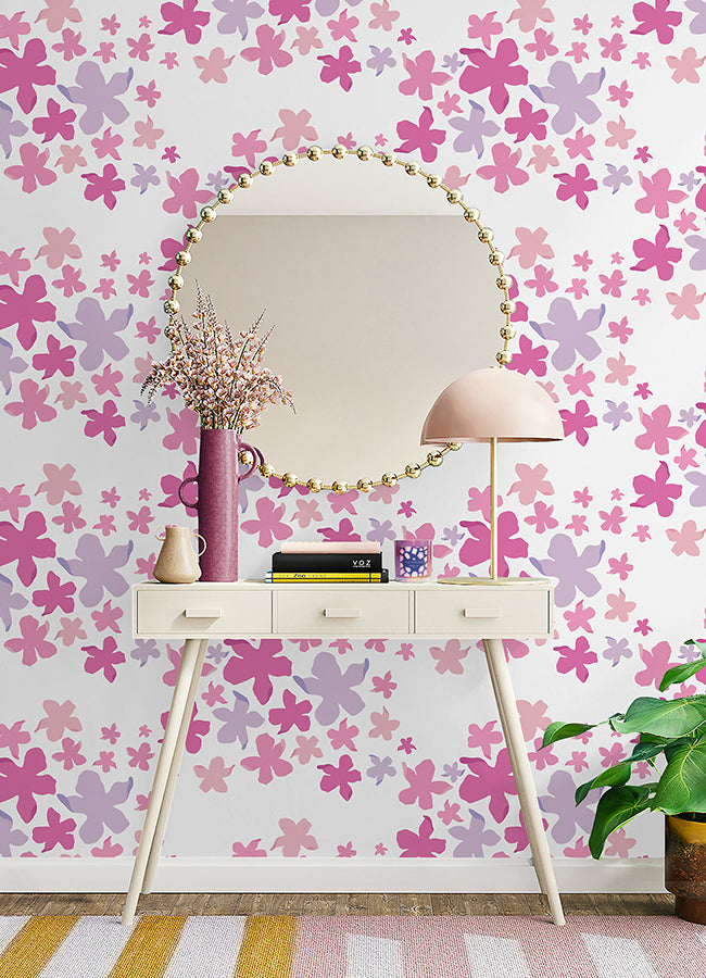 Lele Lillies Pink Peel and Stick Wallpaper - Brewster Wallcovering