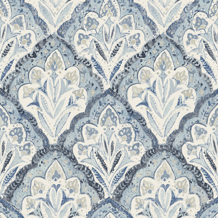 Picture of Mimir Blue Quilted Damask Wallpaper