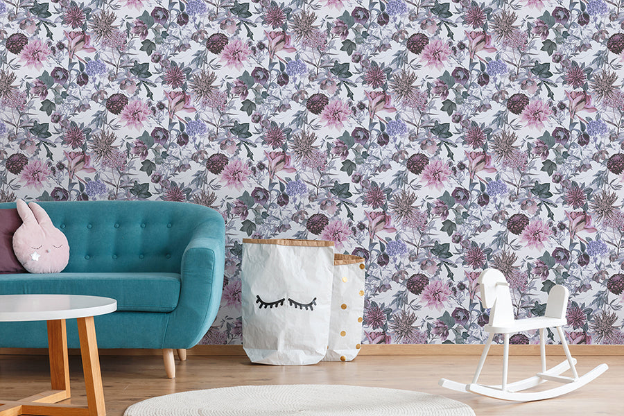 Althea Lavender Flower Garden Wallpaper - Brewster Wallcovering