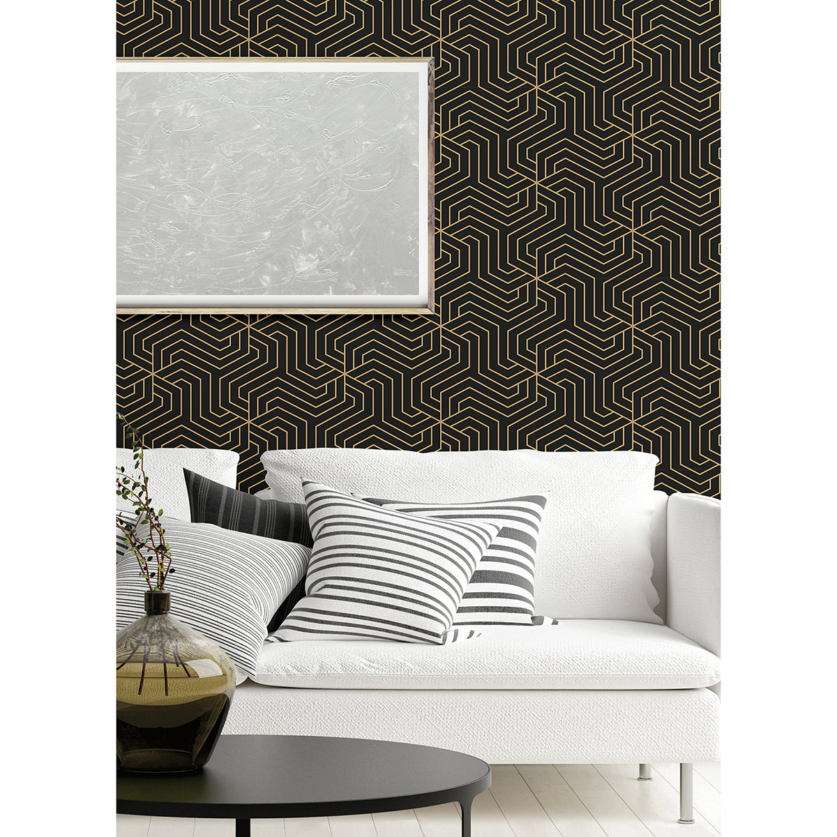 Black Ramsey Geometric Peel and Stick Wallpaper - Brewster Wallcovering