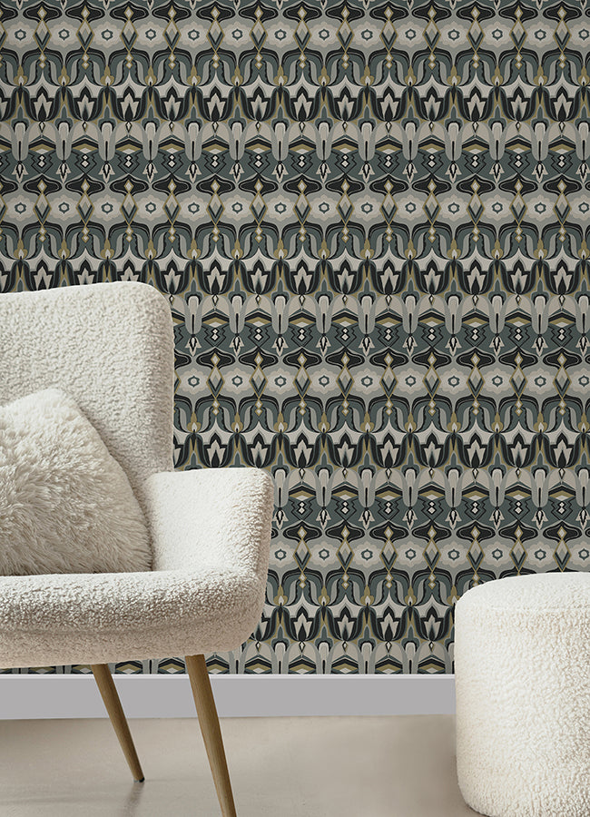 Akira Black Peel and Stick Wallpaper - Brewster Wallcovering