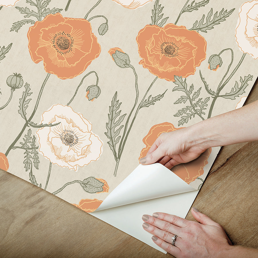 Spice Poppy Field Peel and Stick Wallpaper - Brewster Wallcovering