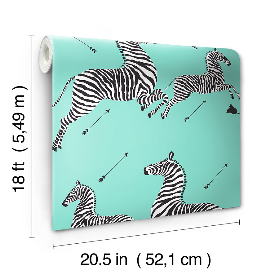 Aqua Zebra Safari Peel and Stick Wallpaper - Brewster Wallcovering