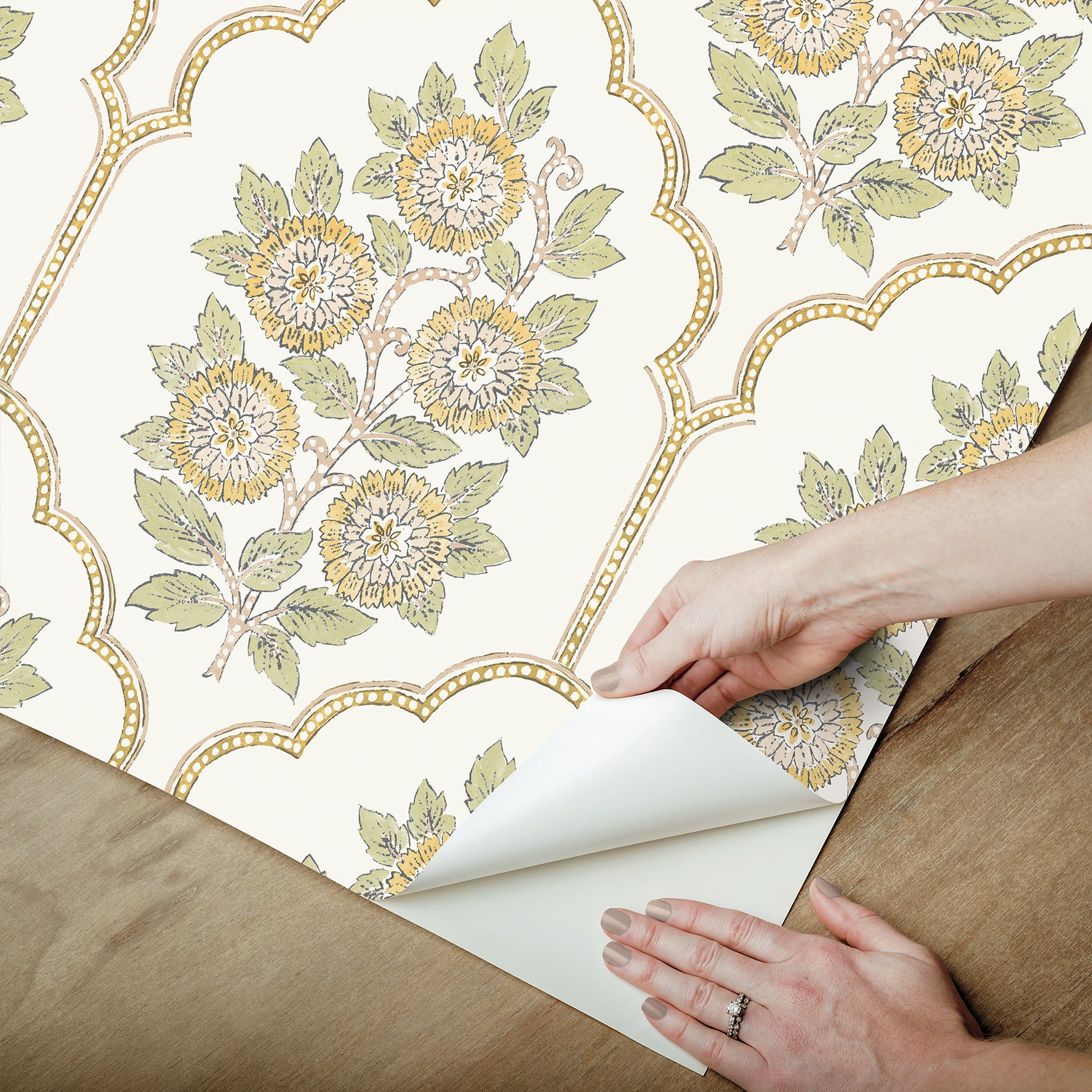 Floral Bazaar Ochre Peel and Stick Wallpaper - Brewster Wallcovering