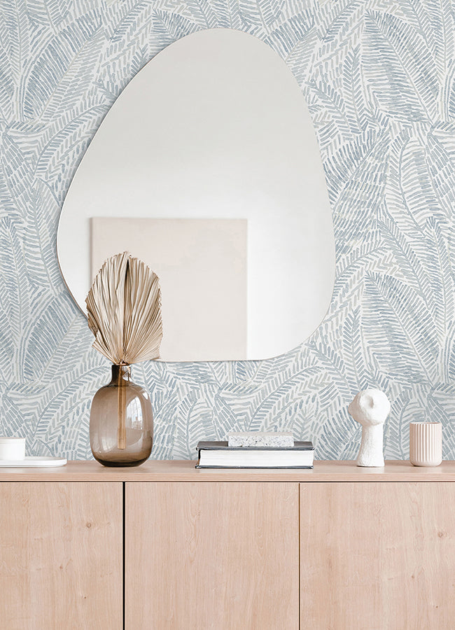 Fildia Light Blue Botanical Wallpaper - Brewster Wallcovering