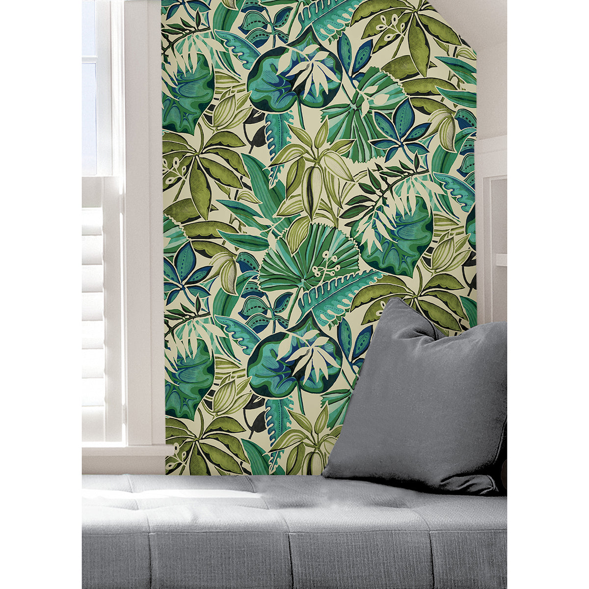 Turquoise Feuilles Peel and Stick Wallpaper - Brewster Wallcovering