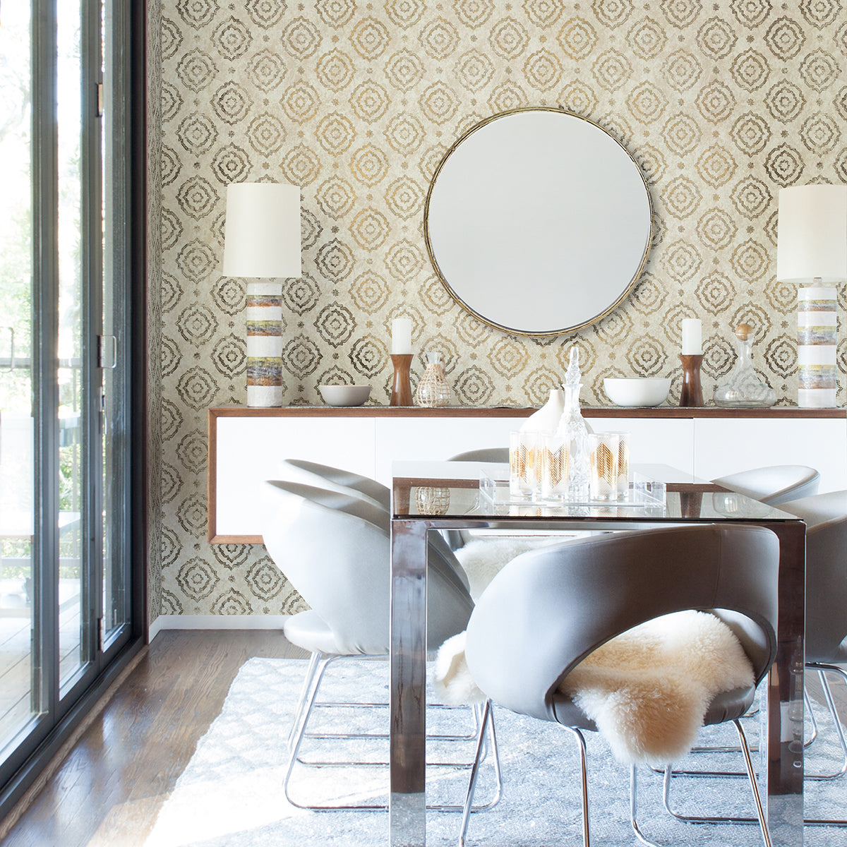 Uma Gold Star Medallion Wallpaper - Brewster Wallcovering