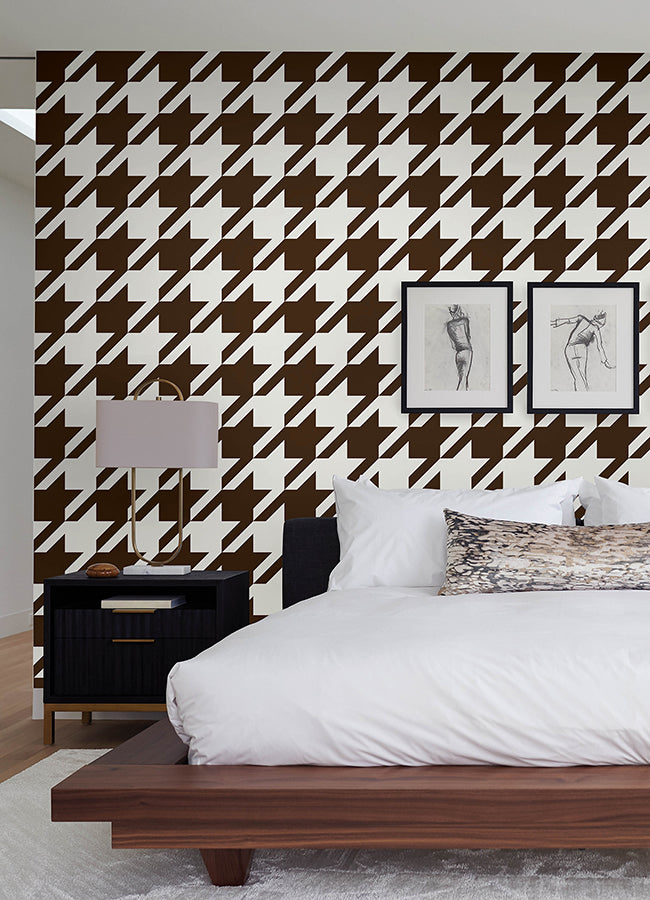 Brown RuHoundstooth Peel and Stick Wallpaper - Brewster Wallcovering