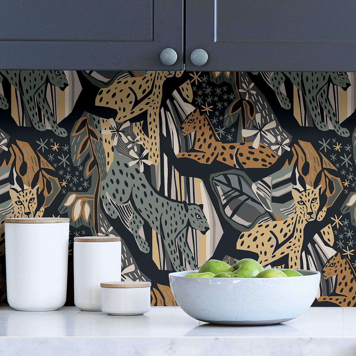 Navy Gold Cat Nap Peel and Stick Wallpaper - Brewster Wallcovering