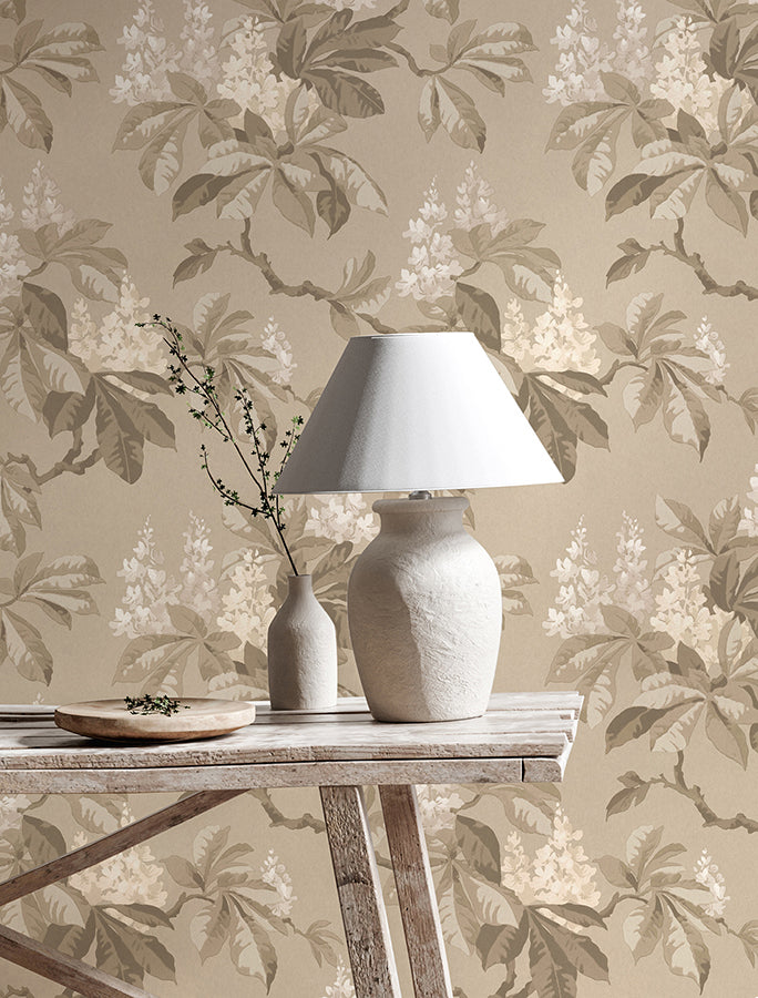 Chestnut Beige Floral Wallpaper - Brewster Wallcovering