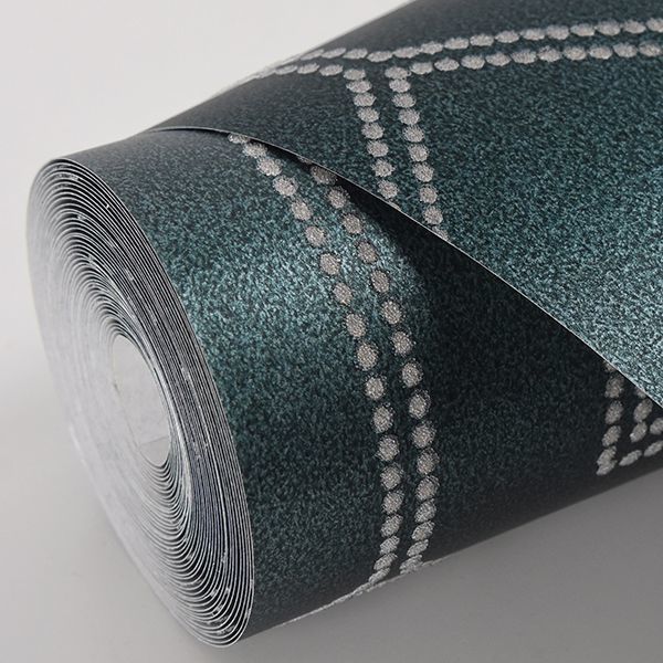 Voltaire Dark Green Beaded Geometric Wallpaper - Brewster Wallcovering