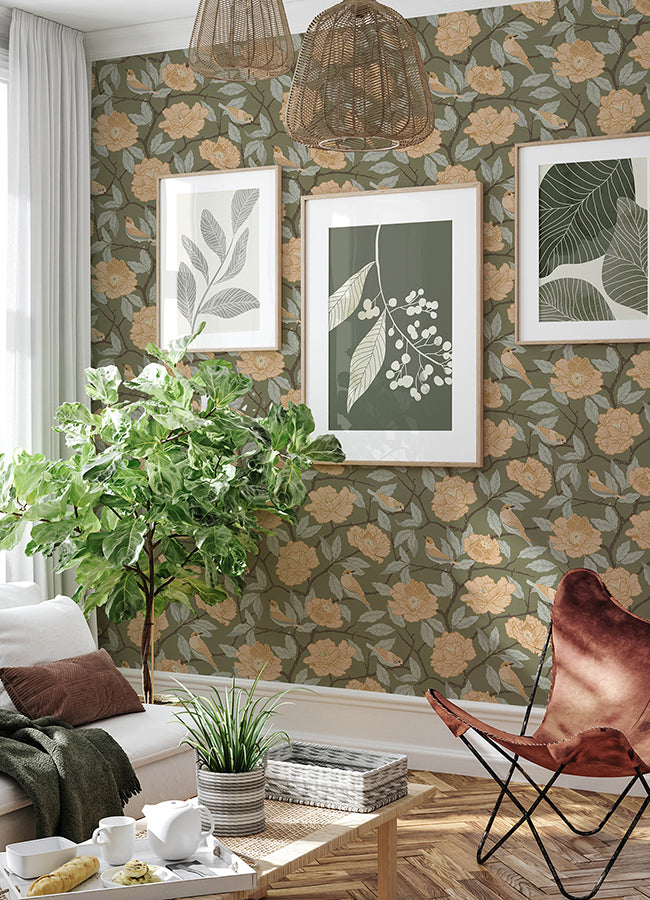 Bernadina Moss Rosebush Wallpaper - Brewster Wallcovering