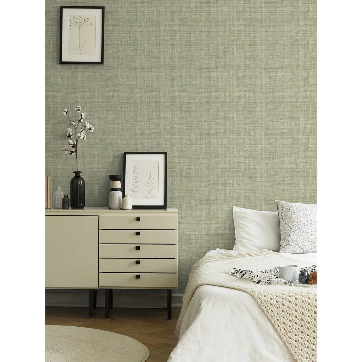 Tuckernuck Green Linen Wallpaper - Brewster Wallcovering