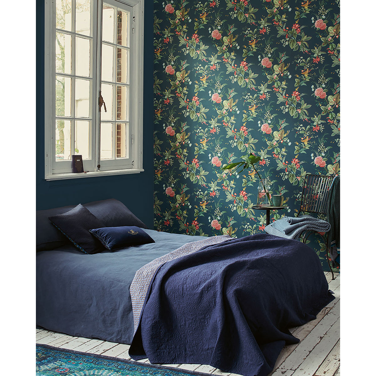 Floris Teal Woodland Floral Wallpaper - Brewster Wallcovering