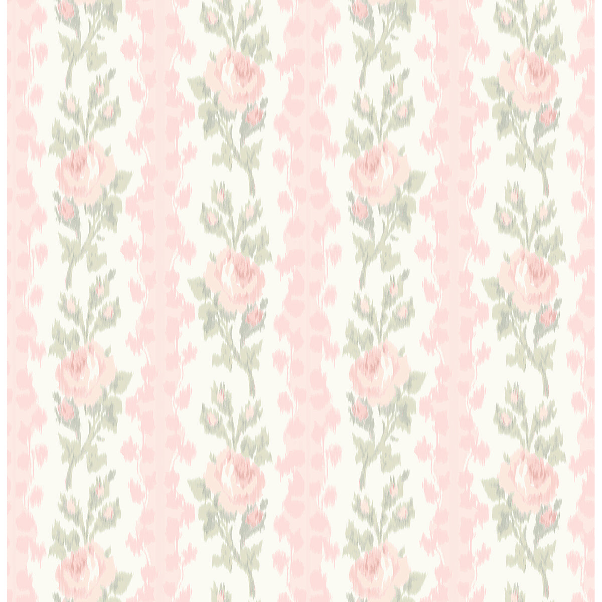 Blooming Heirloom Marie Pink Rose Stripe Wallpaper - Brewster Wallcovering