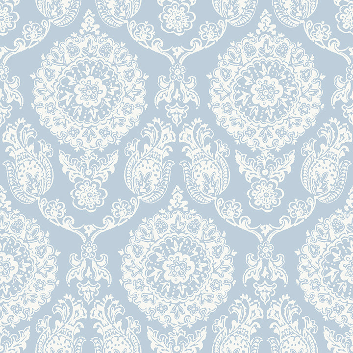 Picture of Helm Damask Light Blue Floral Medallion Wallpaper