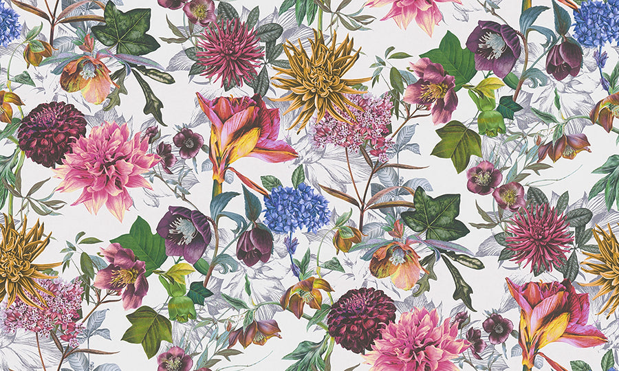 Althea White Flower Garden Wallpaper - Brewster Wallcovering