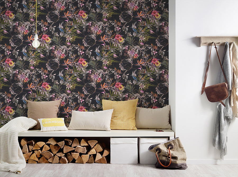 Hollis Navy Tropical Wallpaper - Brewster Wallcovering