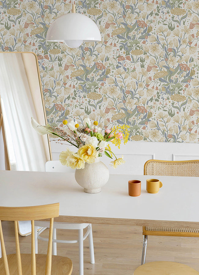 Hava Neutral Meadow Flowers Wallpaper - Brewster Wallcovering