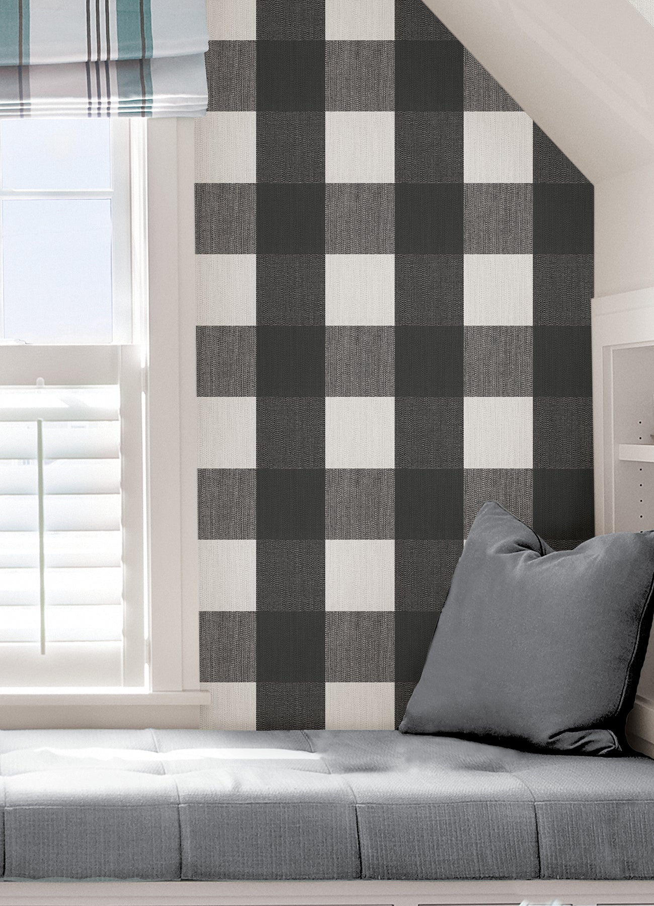 Charcoal Buffalo Plaid Plaid Peel and Stick Wallpaper - Brewster Wallcovering