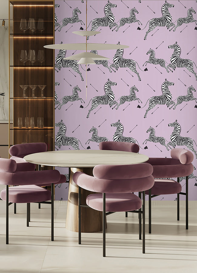 Lilac Zebra Safari Peel and Stick Wallpaper - Brewster Wallcovering