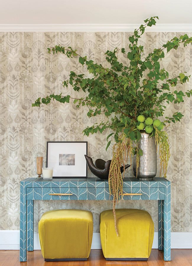 Pavord Neutral Floral Shibori Wallpaper - Brewster Wallcovering