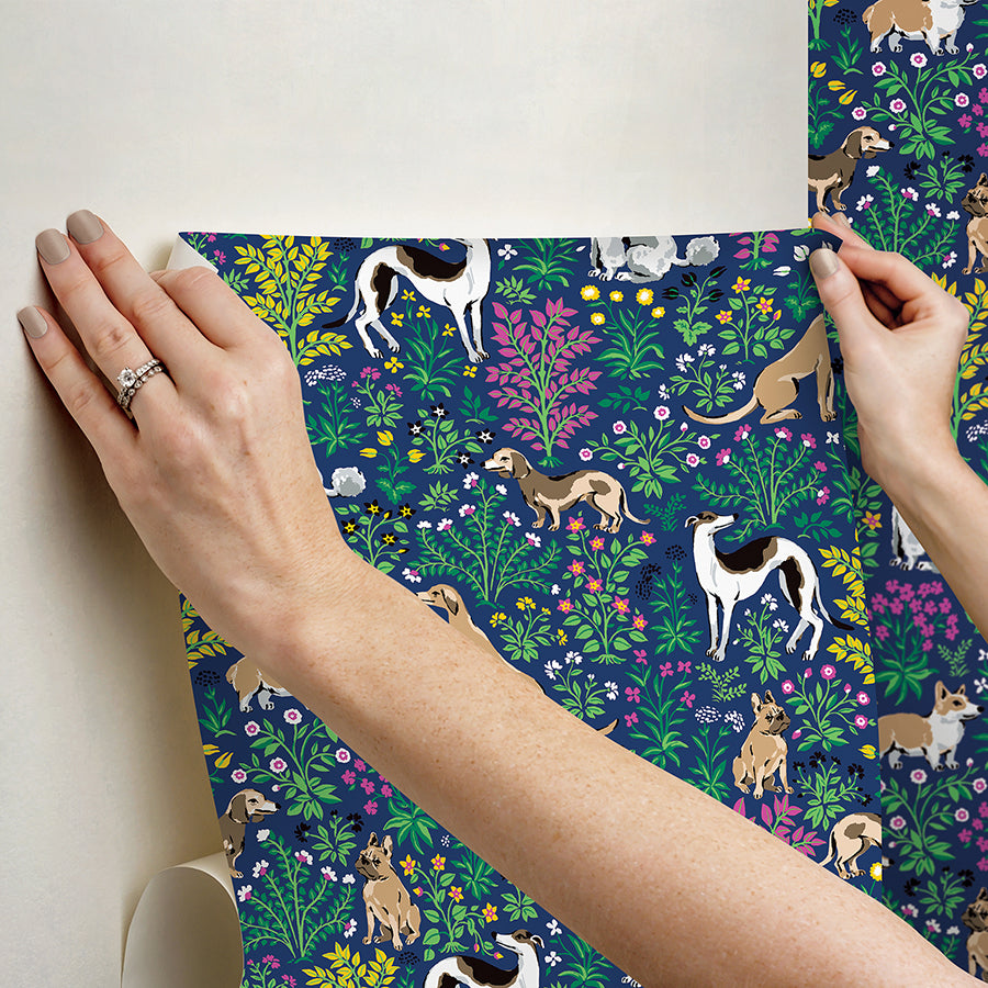 Must Love Dogs Indigo Peel and Stick Wallpaper - Brewster Wallcovering