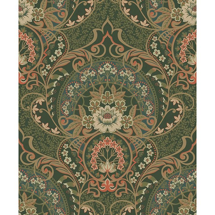 Picture of Nasrin Dark Green Damask Wallpaper