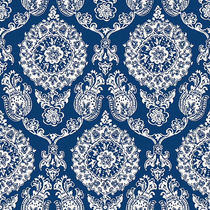 Picture of Helm Damask Navy Floral Medallion Wallpaper