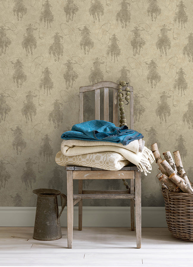 Stockman Silhouette Khaki Wallpaper - Brewster Wallcovering