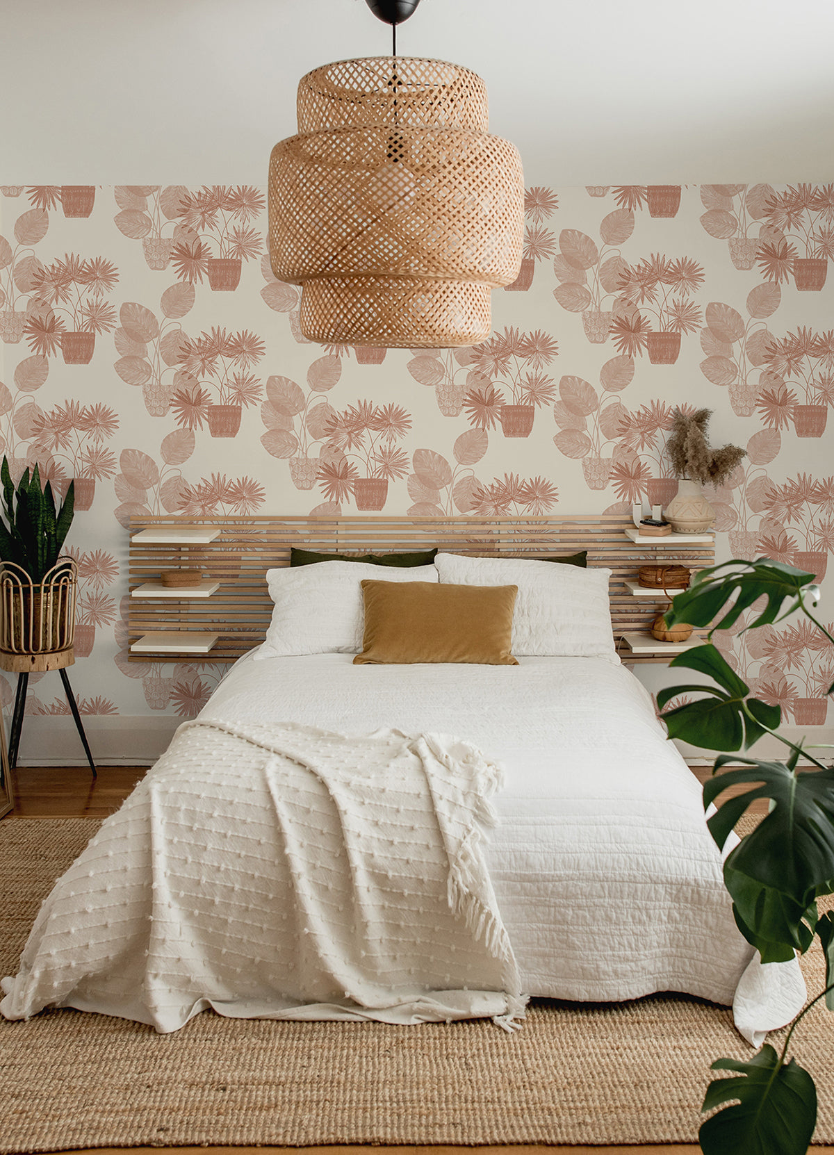 Aida Pink Potted Plant Wallpaper - Brewster Wallcovering