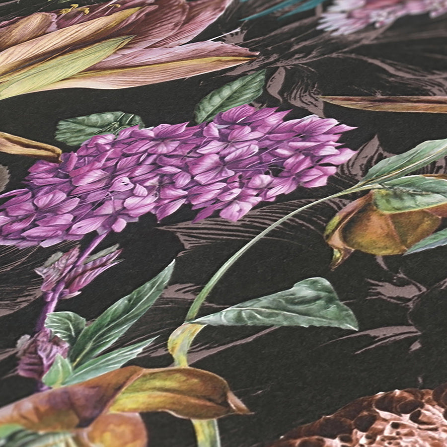 Althea Black Flower Garden Wallpaper - Brewster Wallcovering