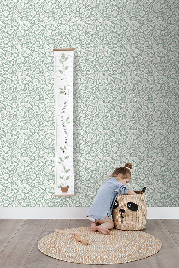 Cordelia Green Baroque Blooms Wallpaper - Brewster Wallcovering