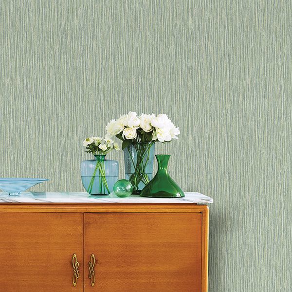 Raffia Thames Green Faux Grasscloth Wallpaper - Brewster Wallcovering