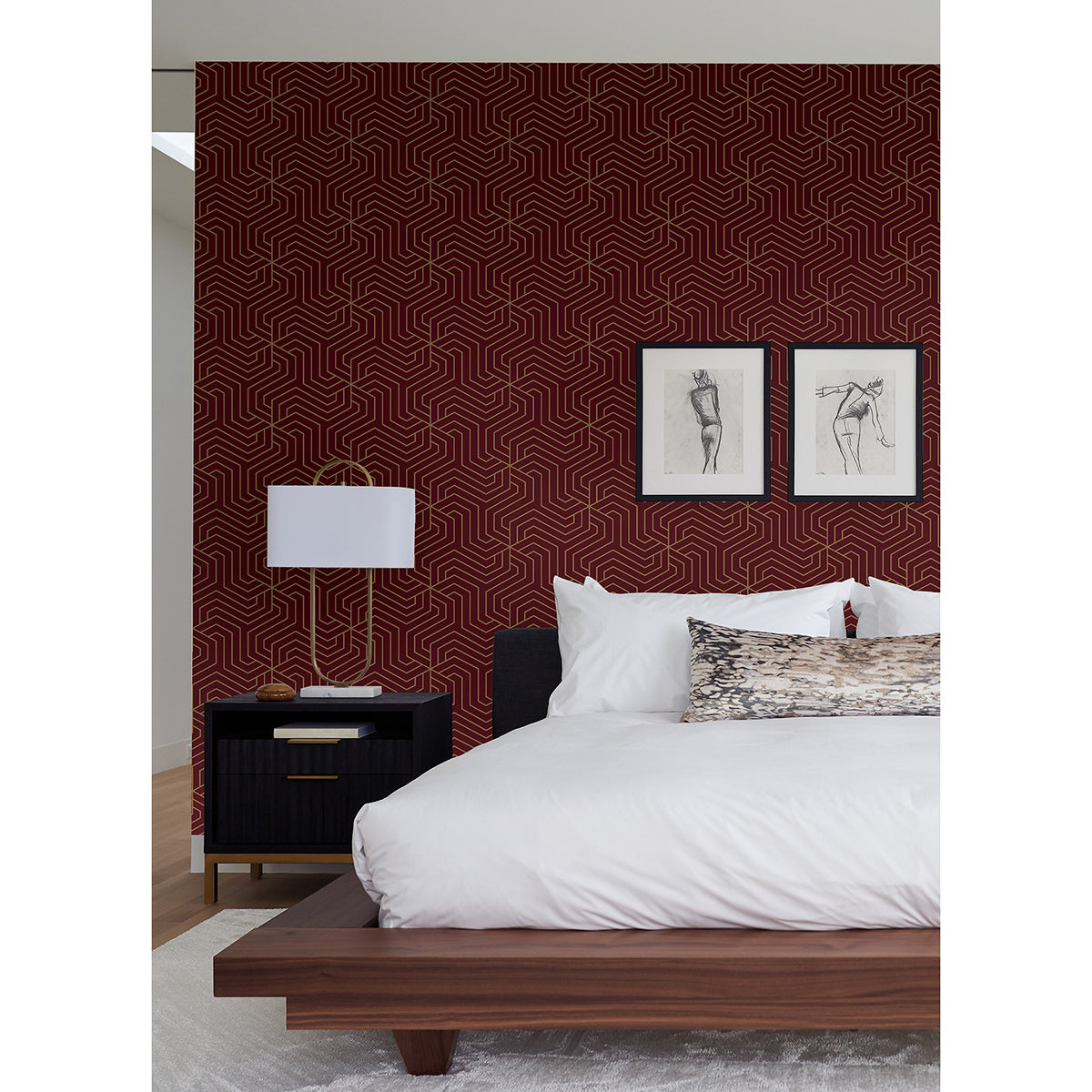 Burgundy Ramsey Geometric Peel and Stick Wallpaper - Brewster Wallcovering