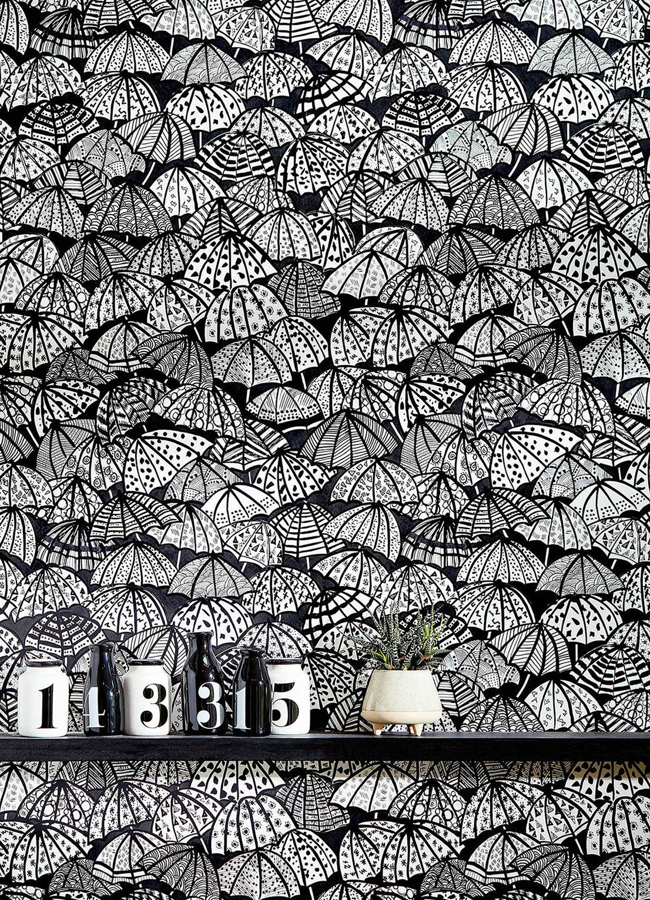 Dara Black Jolly Brollies Wallpaper - Brewster Wallcovering