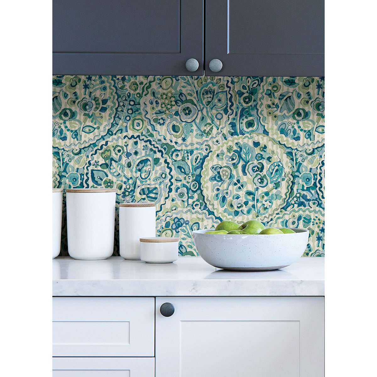 Teal Camille Peel and Stick Wallpaper - Brewster Wallcovering