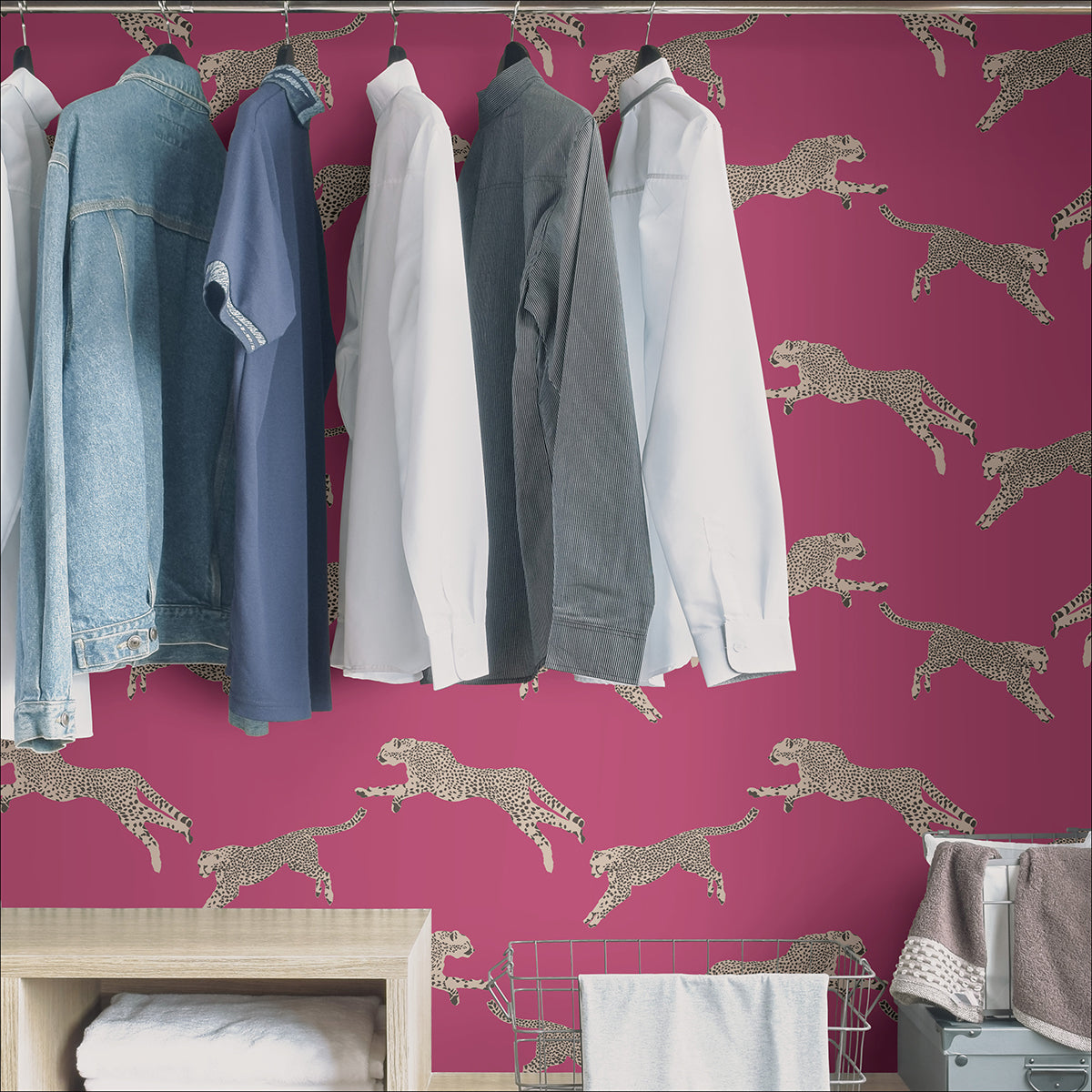 Bubblegum Leaping Cheetah Peel and Stick Wallpaper - Brewster Wallcovering