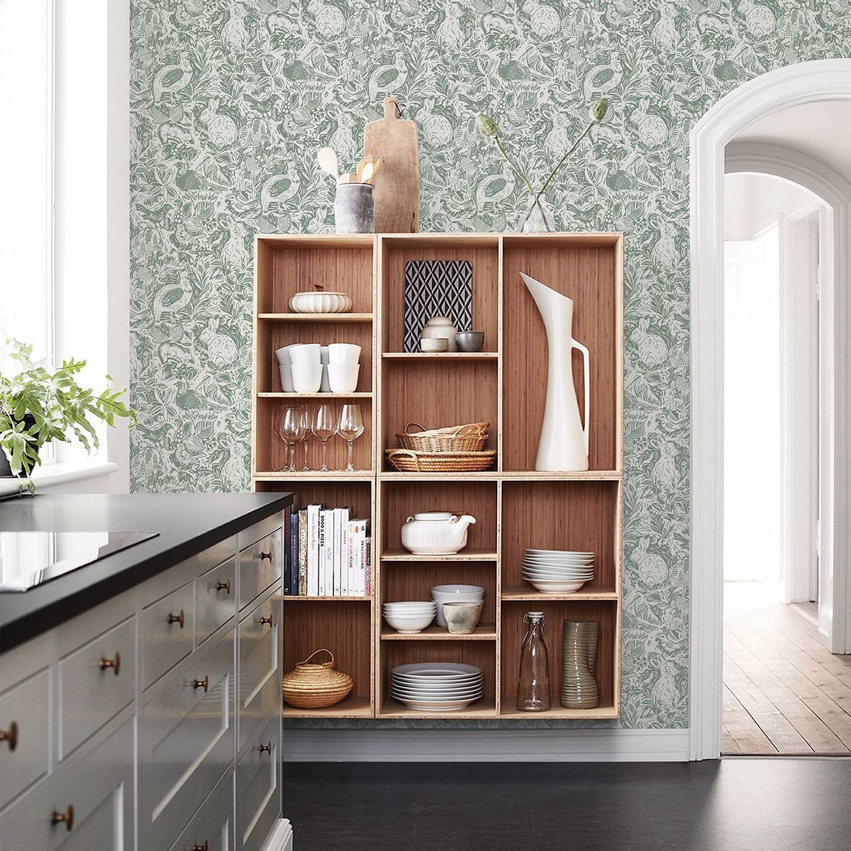 Revival Dark Green Fauna Wallpaper - Brewster Wallcovering