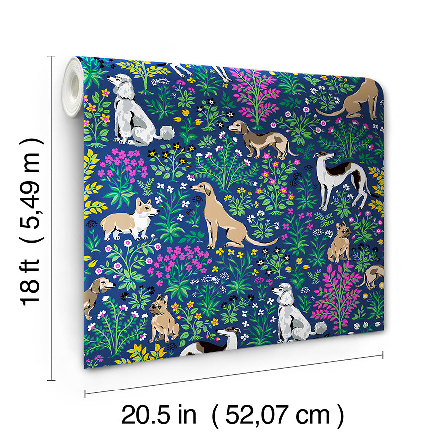 Must Love Dogs Indigo Peel and Stick Wallpaper - Brewster Wallcovering