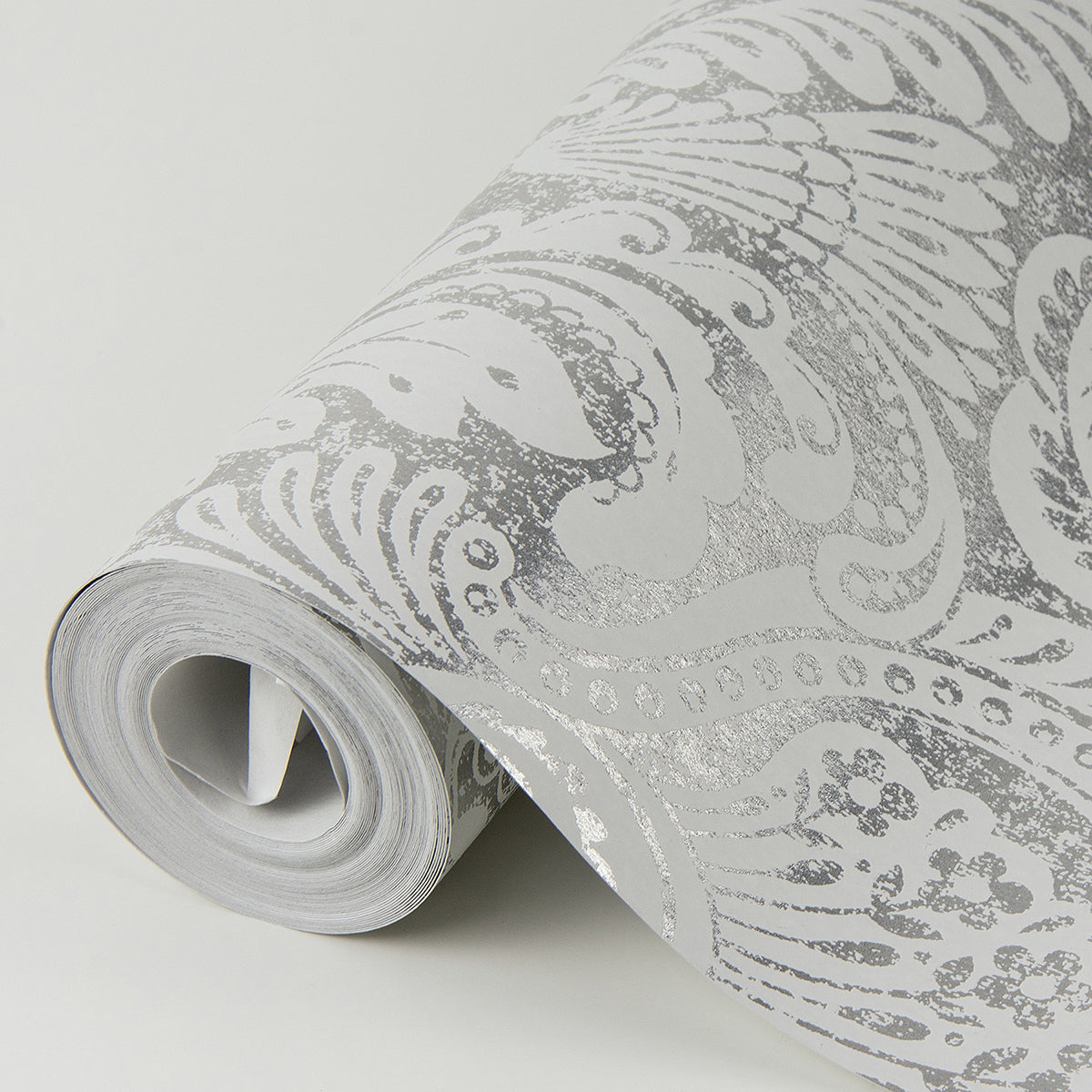 Artemis Platinum Floral Damask Wallpaper - Brewster Wallcovering