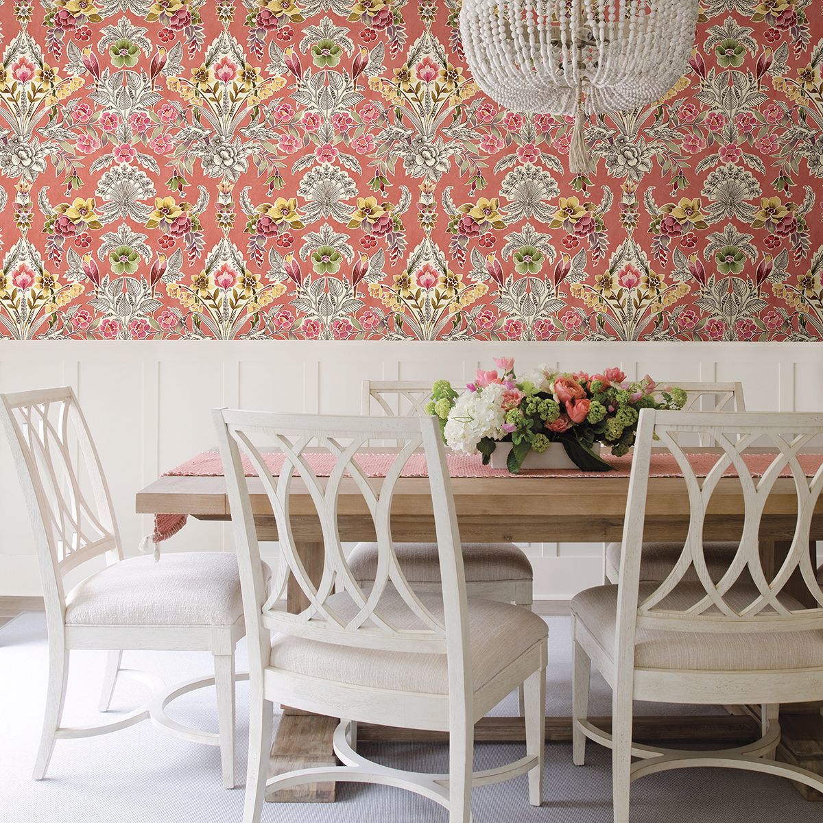 Vera Pink Floral Damask Wallpaper - Brewster Wallcovering