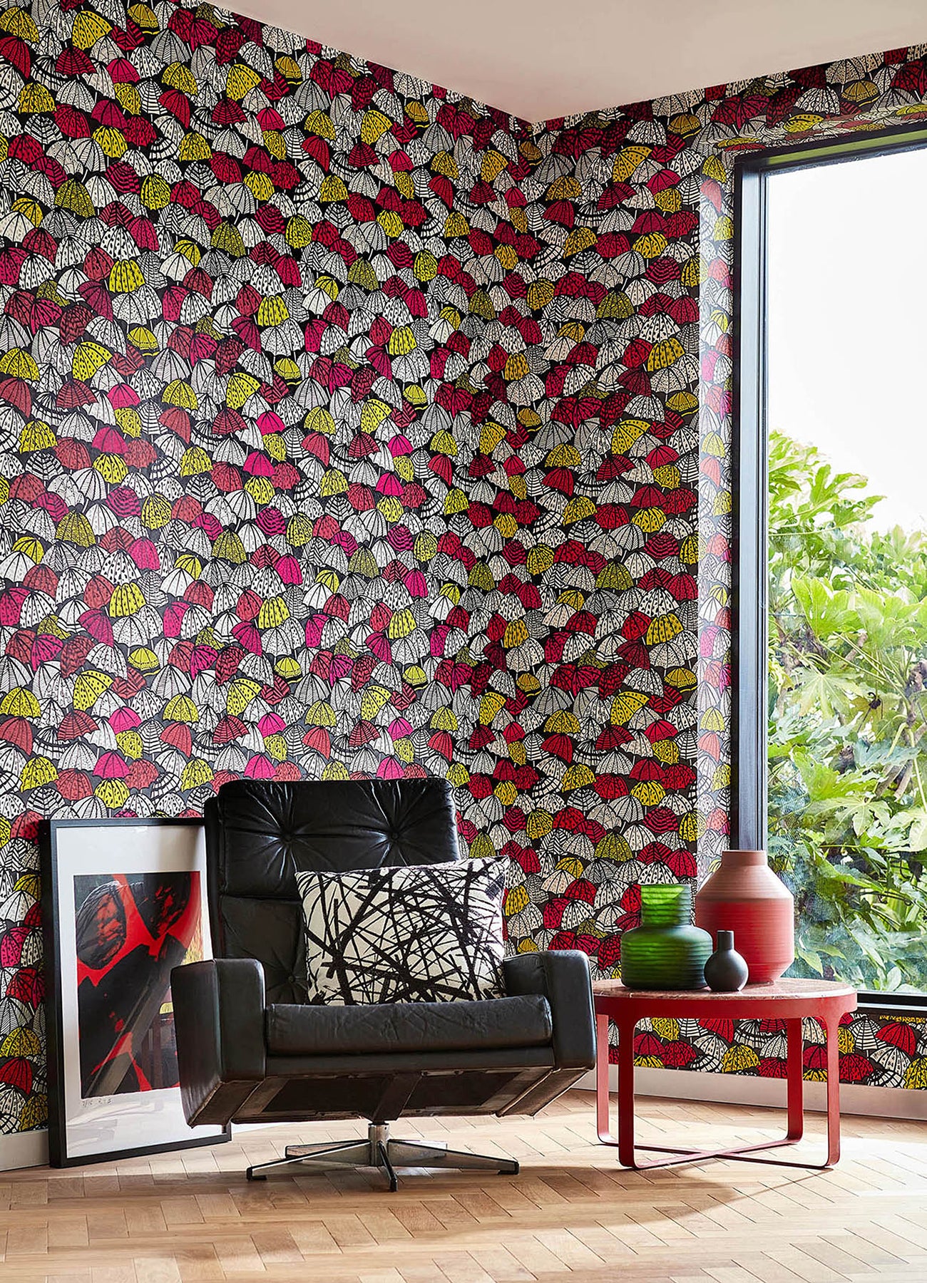 Dara Red Jolly Brollies Wallpaper - Brewster Wallcovering