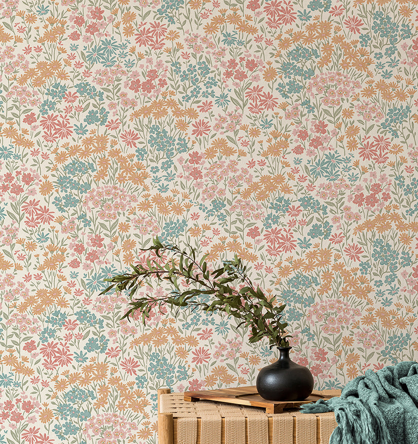 Ditsy Multi Daisies Wallpaper - Brewster Wallcovering