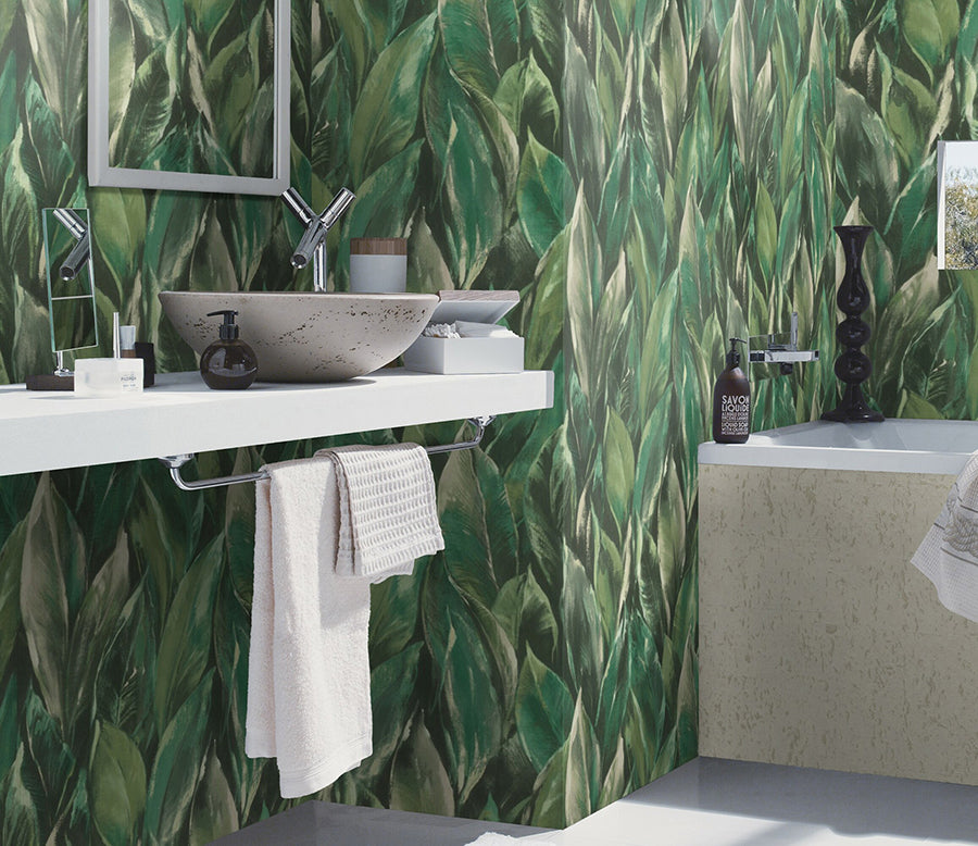 Maclayi Green Banana Leaf Wallpaper - Brewster Wallcovering