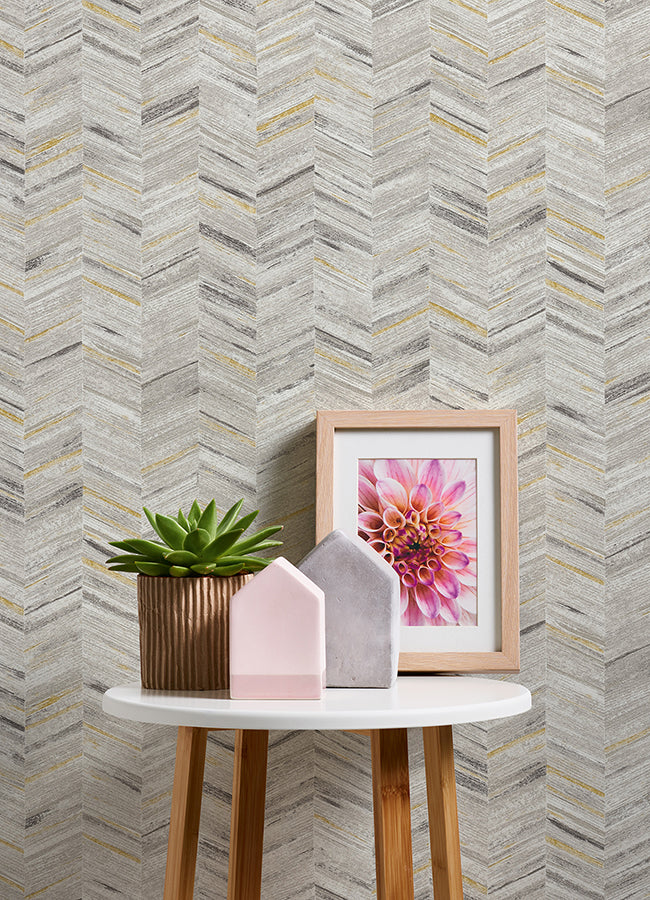 Tatlin Yellow Chevron Wallpaper - Brewster Wallcovering