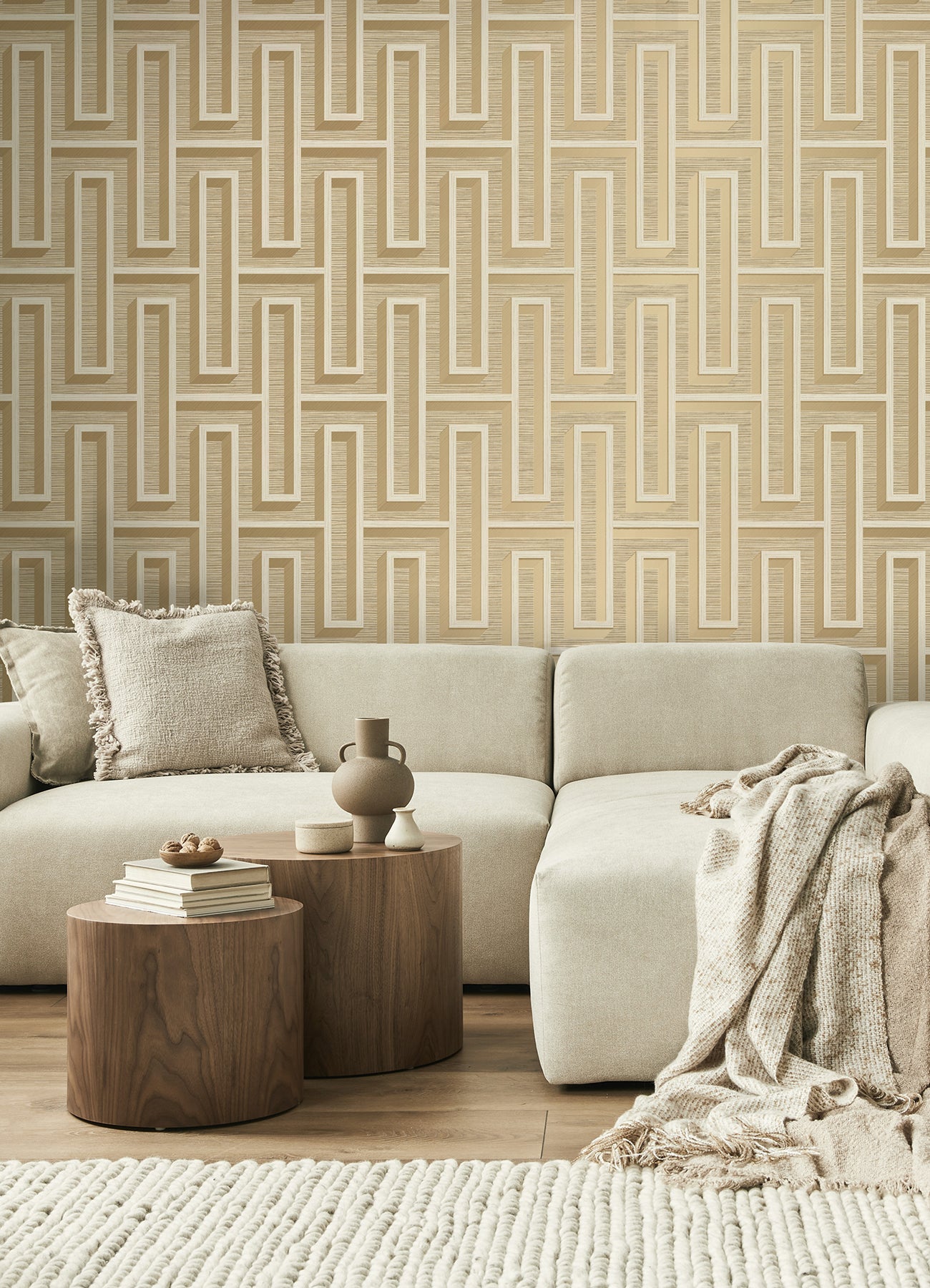 Henley Taupe Geometric Grasscloth Wallpaper - Brewster Wallcovering